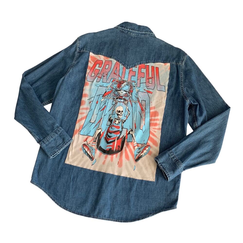 Reworked Apparel Grateful Dead Tie Dye Custom Upcycled Button Up Shirt Large